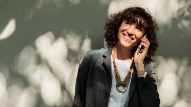Businesswoman using mobile phone communication technology